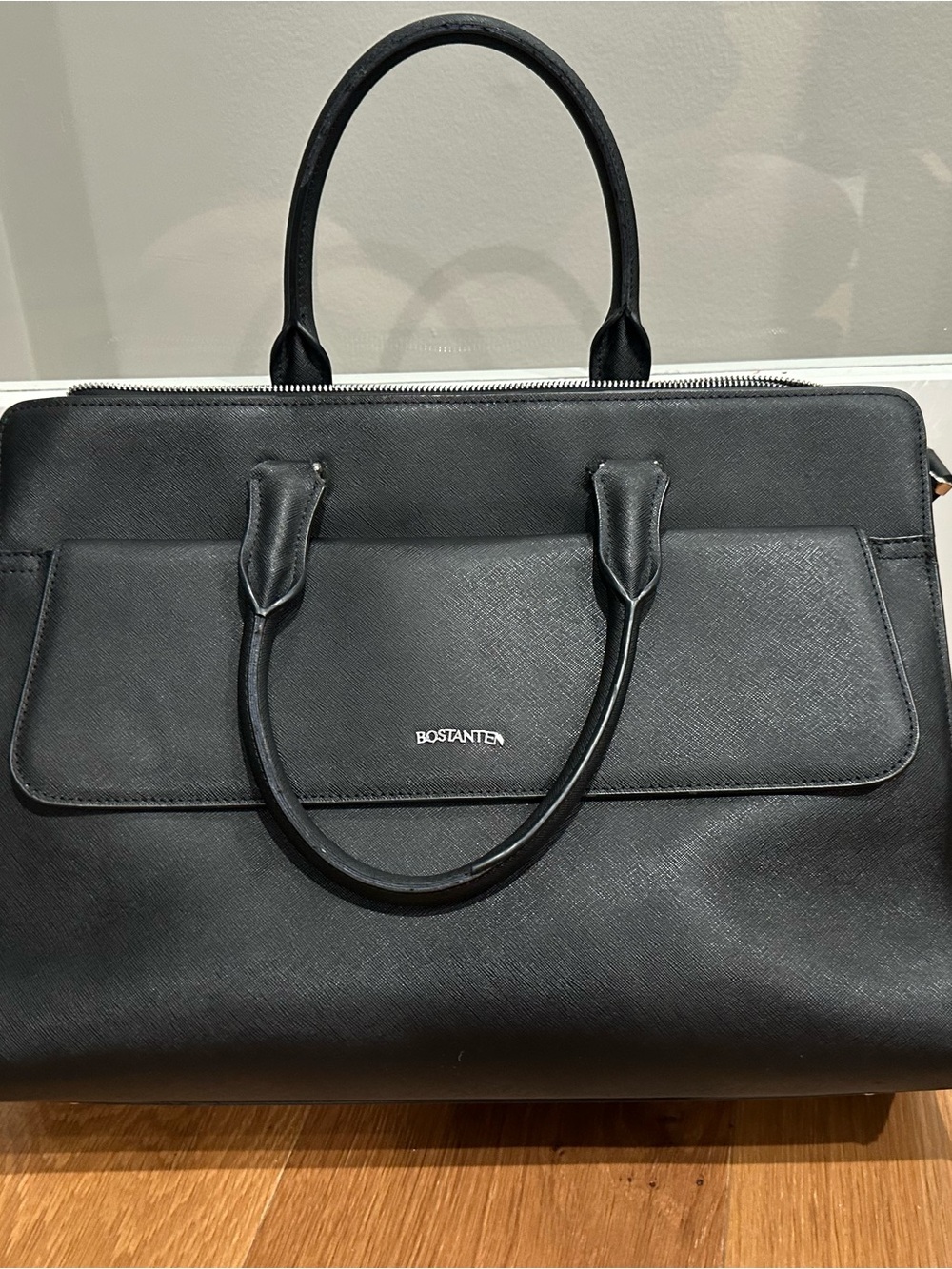 Bostanten Mizuki Women Black Leather Briefcase/Messenger Bag Black cross pattern